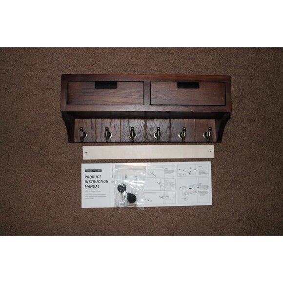 Key and Mail Holder Wall Mount Organizer with 2 Drawers for House Decor (Brown)